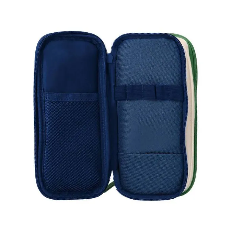 ESTUCHE PORTATODO LIDERPAPEL FUNKY 3 CREMALLERAS CON APERTURAS LATERALES VERDE BLANCO AZUL 220X100X65 MM