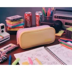 ESTUCHE PORTATODO LIDERPAPEL FUNKY 3 CREMALLERAS CON APERTURAS LATERALES AMARILLO ROSA LILA 220X100X65 MM