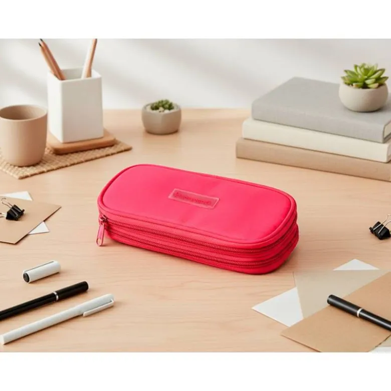 ESTUCHE PORTATODO LIDERPAPEL COLOR POP 2 CREMALLERAS CON COMPARTIMENTO EXTENSIBLE ROSA FUCSIA 230 X 60 MM