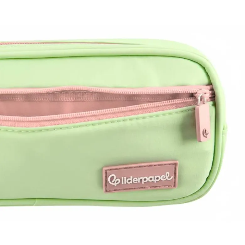 ESTUCHE PORTATODO LIDERPAPEL DUO 3 CREMALLERAS CON BOLSILLOFRONTAL VERDE PASTEL 220X90X70MM