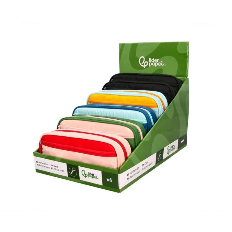ESTUCHE PORTATODO LIDERPAPEL DUO 3 CREMALLERAS CON BOLSILLO FRONTAL 220X90X50 MM