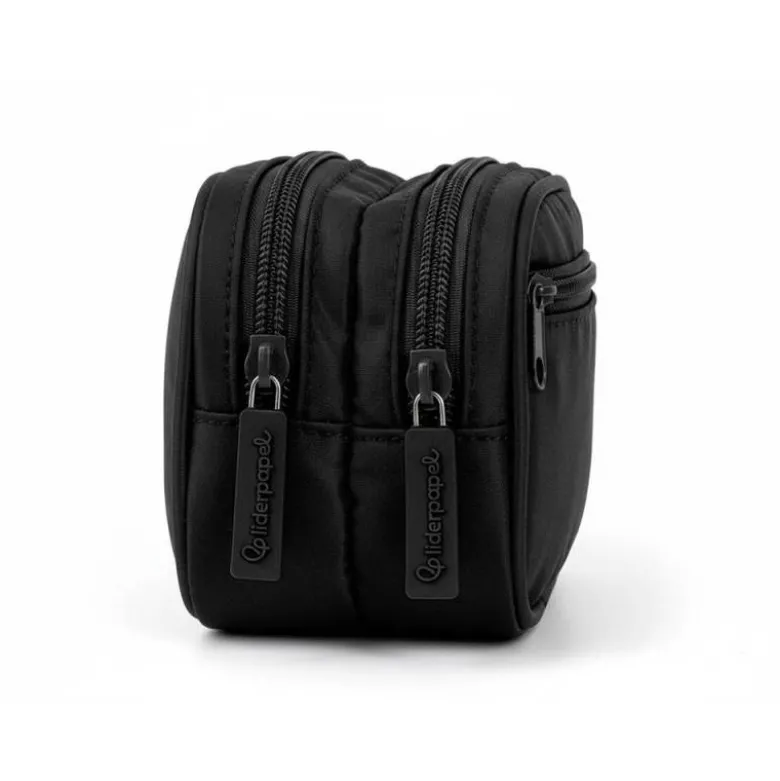 ESTUCHE PORTATODO LIDERPAPEL DUO 3 CREMALLERAS CON BOLSILLOFRONTAL NEGRO 220X90X70 MM