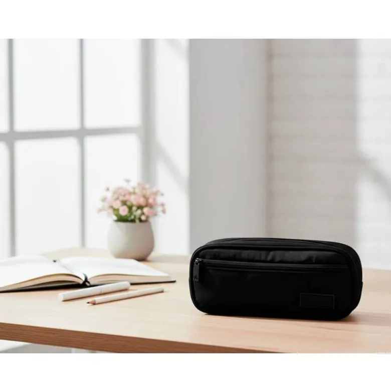ESTUCHE PORTATODO LIDERPAPEL DUO 2 CREMALLERAS CON BOLSILLOFRONTAL NEGRO 220X90X50 MM
