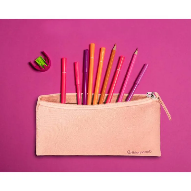 ESTUCHE PORTATODO LIDERPAPEL PLANO ANCHO UNA CREMALLERA 200X100 MM ROSA MELOCOTON