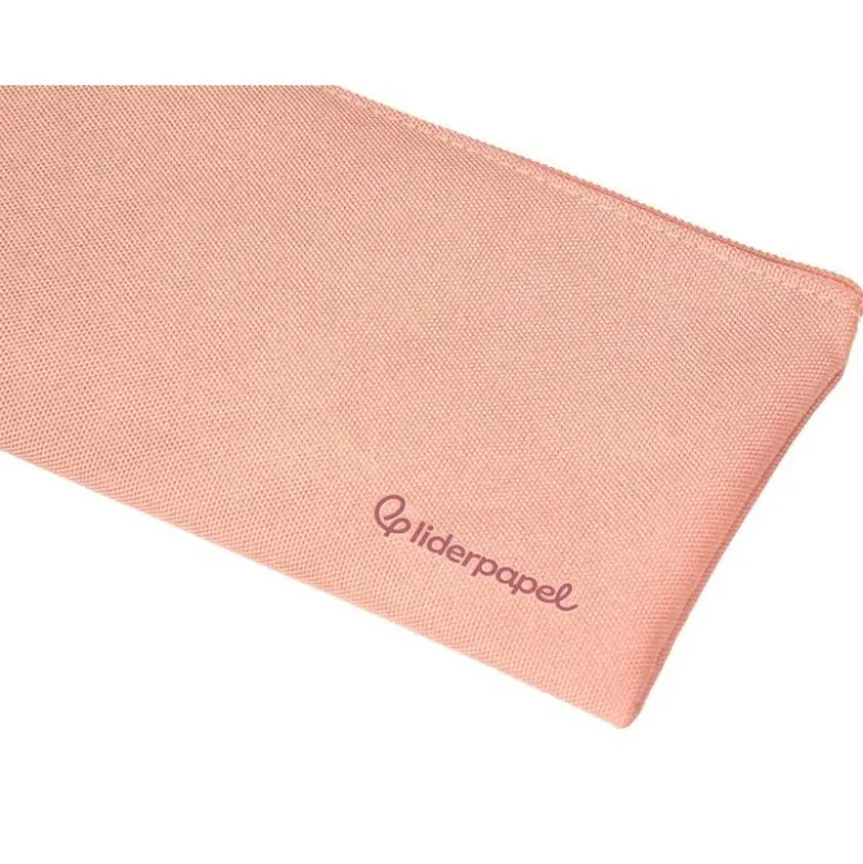 ESTUCHE PORTATODO LIDERPAPEL PLANO ANCHO UNA CREMALLERA 200X100 MM ROSA MELOCOTON