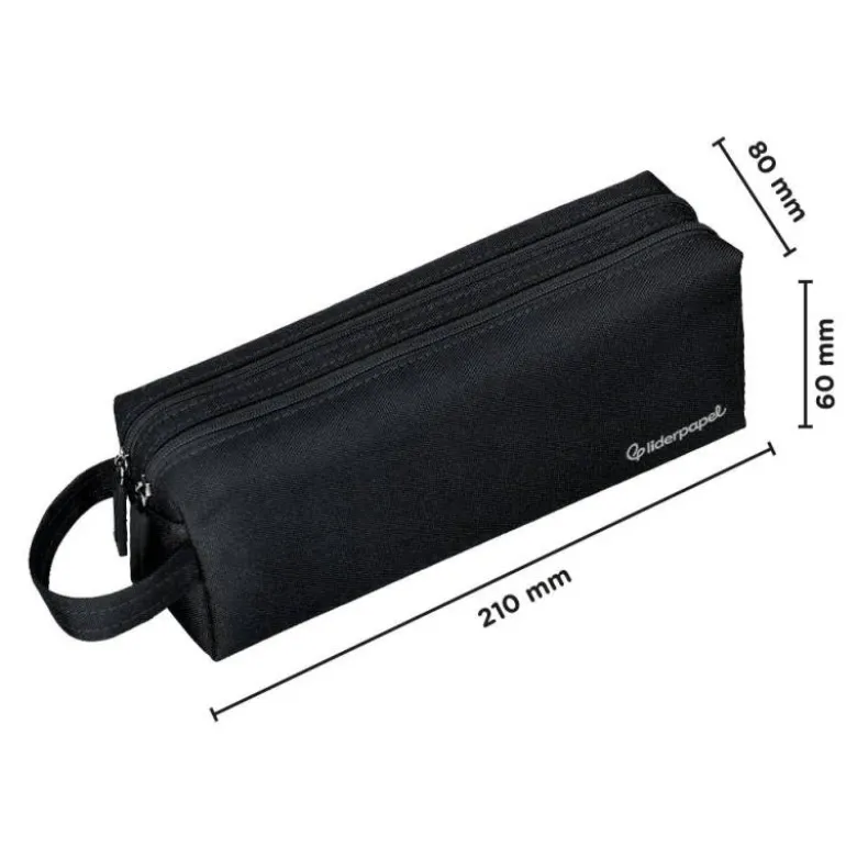 ESTUCHE PORTATODO LIDERPAPEL CLASSIC RECTANGULAR CON ASA 2 CREMALLERAS 210 X80MM NEGRO
