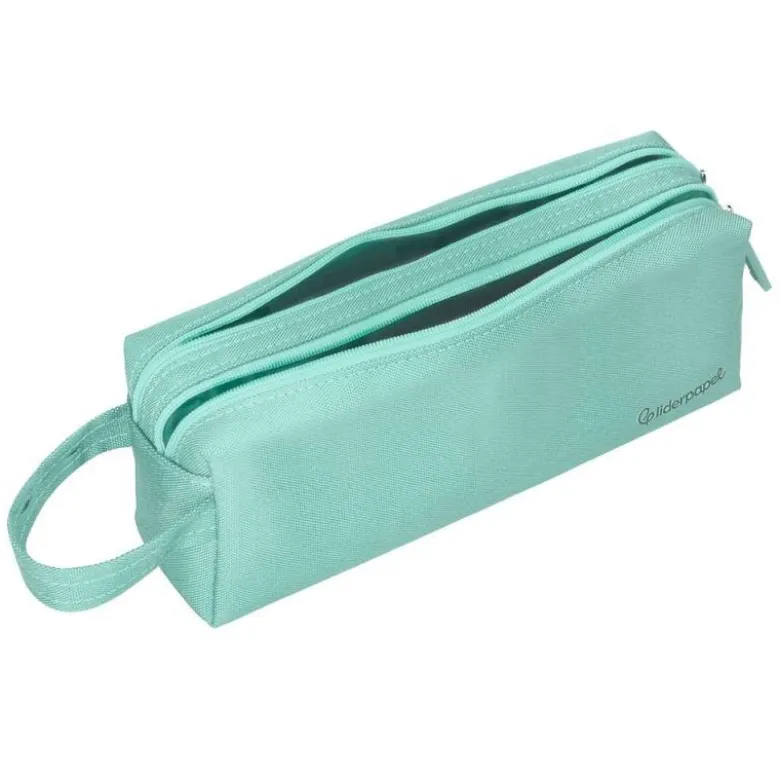 ESTUCHE PORTATODO LIDERPAPEL CLASSIC RECTANGULAR CON ASA 2 CREMALLERAS 210 X80MM VERDE MANZANA