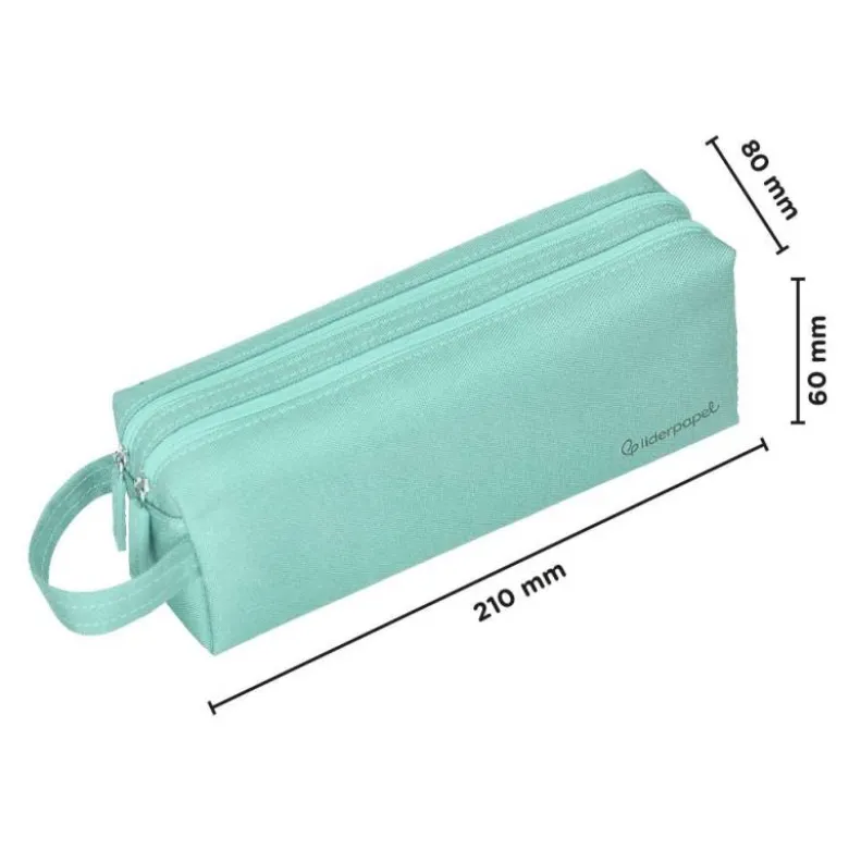ESTUCHE PORTATODO LIDERPAPEL CLASSIC RECTANGULAR CON ASA 2 CREMALLERAS 210 X80MM VERDE MANZANA