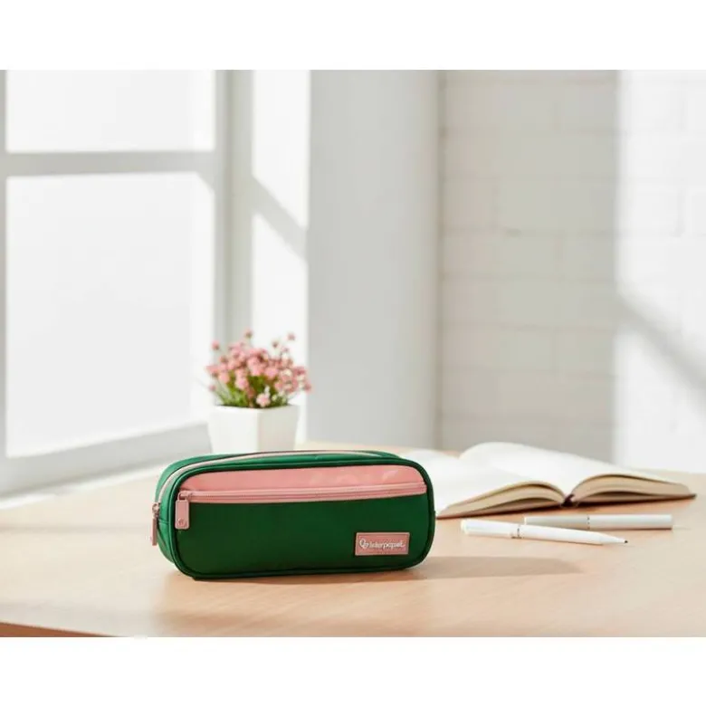 ESTUCHE PORTATODO LIDERPAPEL DUO 2 CREMALLERAS CON BOLSILLOFRONTAL VERDE MILITAR 220X90X50 MM