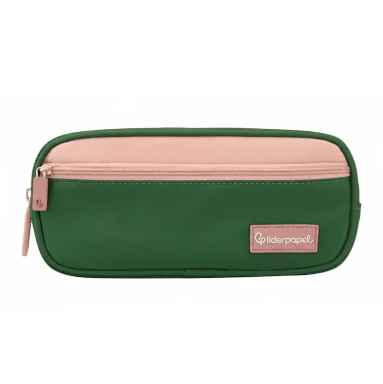 ESTUCHE PORTATODO LIDERPAPEL DUO 2 CREMALLERAS CON BOLSILLOFRONTAL VERDE MILITAR 220X90X50 MM