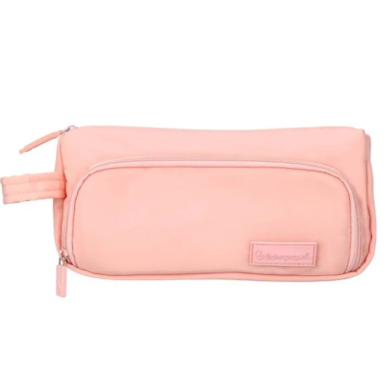 ESTUCHE PORTATODO LIDERPAPEL MINIBAG 2 CREMALLERAS CON BOLSILLO INTERIOR ROSA PASTEL 212 X 100 X 70 MM