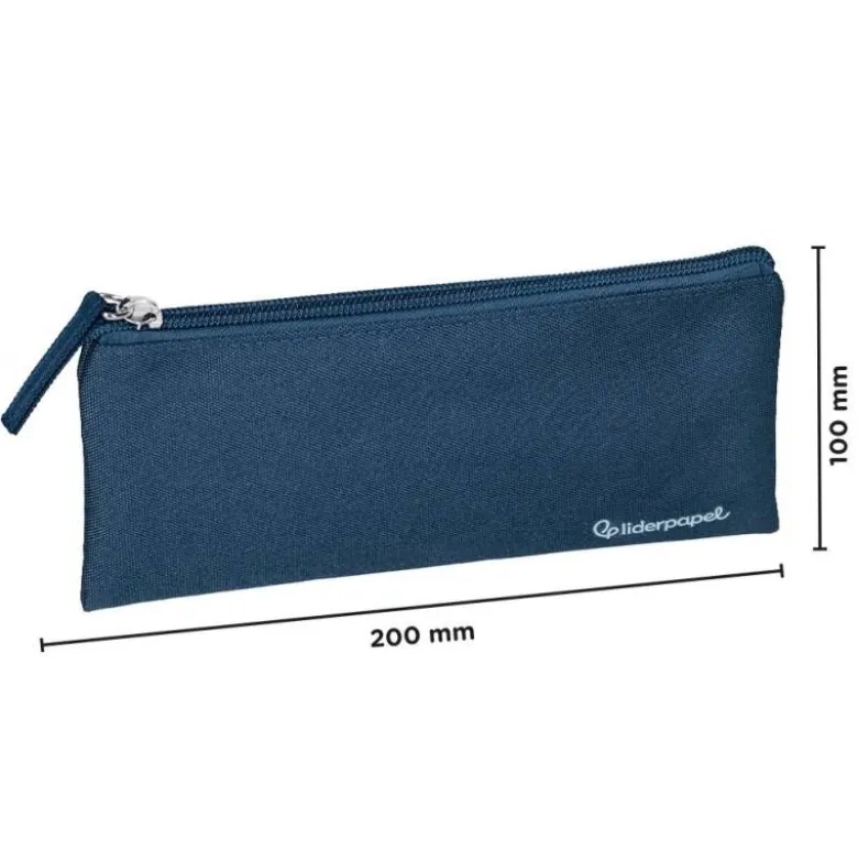 ESTUCHE PORTATODO LIDERPAPEL PLANO ANCHO UNA CREMALLERA 200X100 MM AZUL MARINO