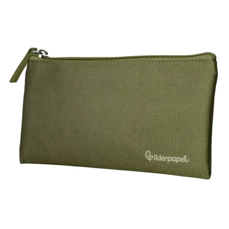 ESTUCHE PORTATODO LIDERPAPEL PLANO ANCHO UNA CREMALLERA 200X100 MM VERDE MILITAR
