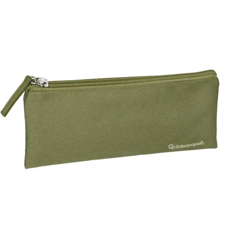 ESTUCHE PORTATODO LIDERPAPEL PLANO ANCHO UNA CREMALLERA 200X100 MM VERDE MILITAR