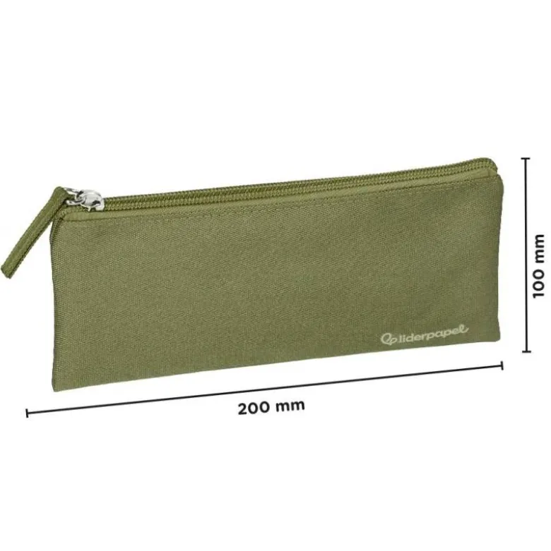ESTUCHE PORTATODO LIDERPAPEL PLANO ANCHO UNA CREMALLERA 200X100 MM VERDE MILITAR