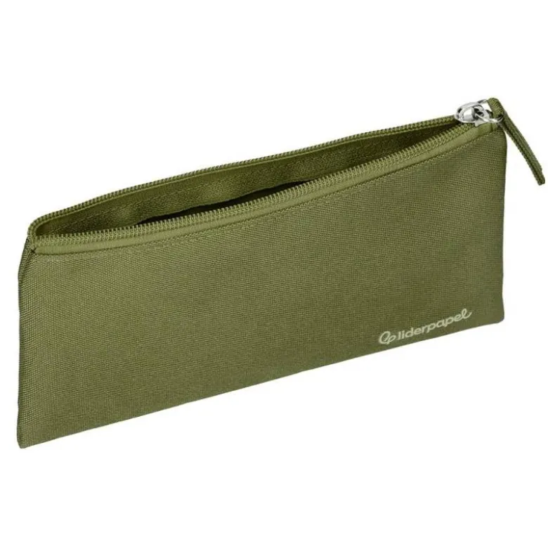 ESTUCHE PORTATODO LIDERPAPEL PLANO ANCHO UNA CREMALLERA 200X100 MM VERDE MILITAR