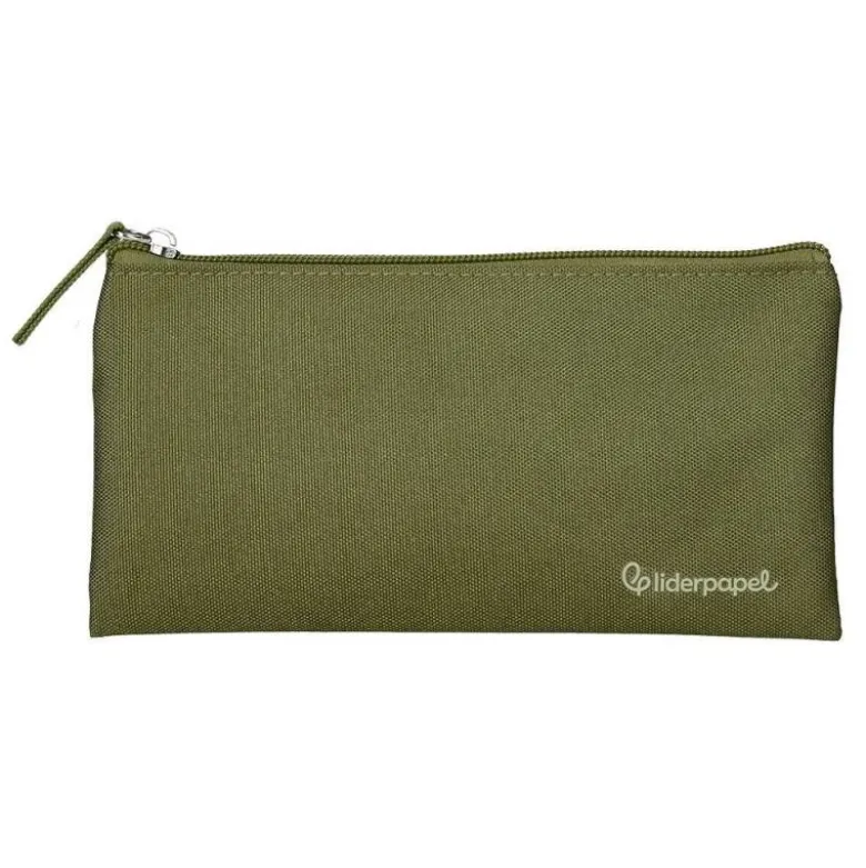 ESTUCHE PORTATODO LIDERPAPEL PLANO ANCHO UNA CREMALLERA 200X100 MM VERDE MILITAR