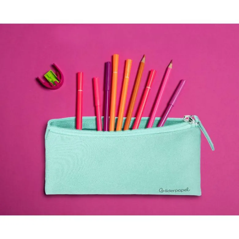 ESTUCHE PORTATODO LIDERPAPEL PLANO ANCHO UNA CREMALLERA 200X100 MM VERDE MANZANA