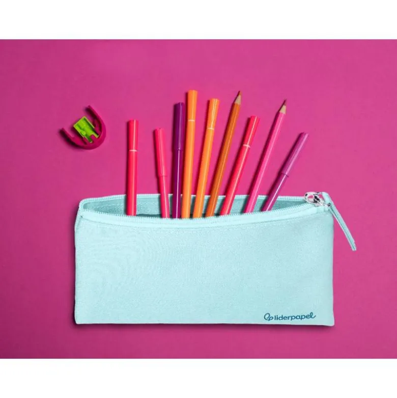 ESTUCHE PORTATODO LIDERPAPEL PLANO ANCHO UNA CREMALLERA 200X100 MM AZUL CELESTE