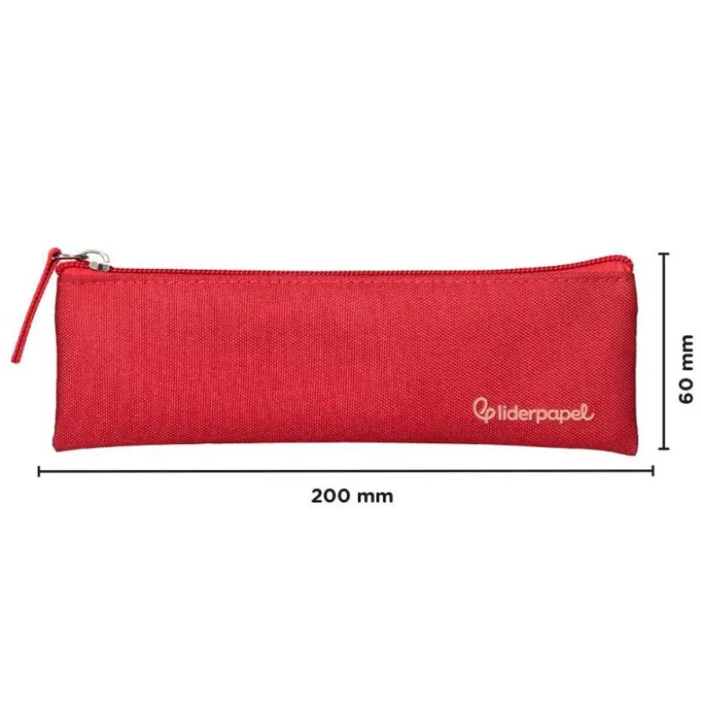 ESTUCHE PORTATODO LIDERPAPEL PLANO ESTRECHO UNA CREMALLERA 200X60 MM ROJO