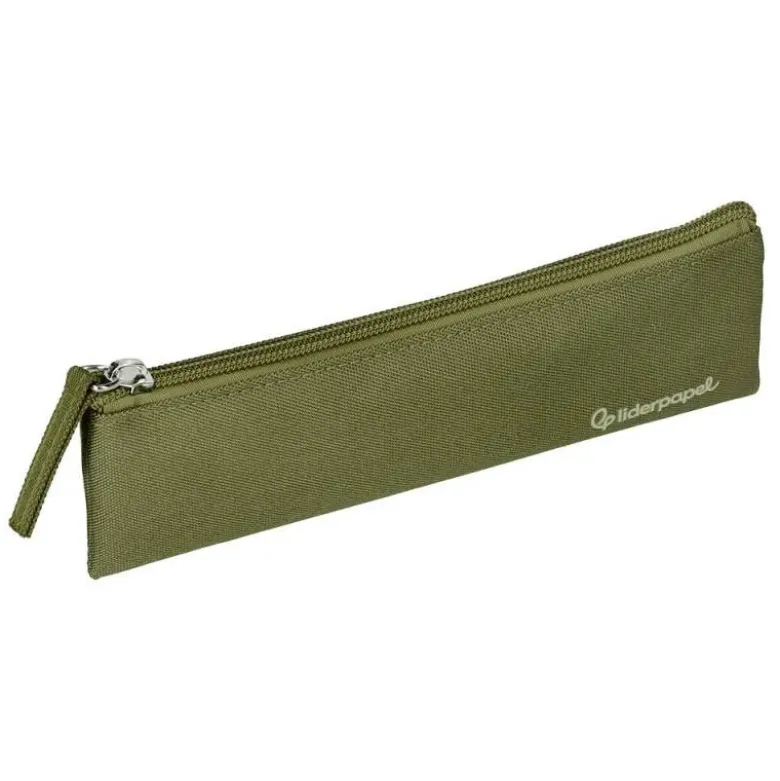 ESTUCHE PORTATODO LIDERPAPEL PLANO ESTRECHO UNA CREMALLERA 200X60 MM VERDE MILITAR