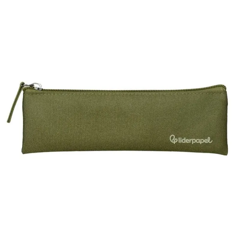 ESTUCHE PORTATODO LIDERPAPEL PLANO ESTRECHO UNA CREMALLERA 200X60 MM VERDE MILITAR