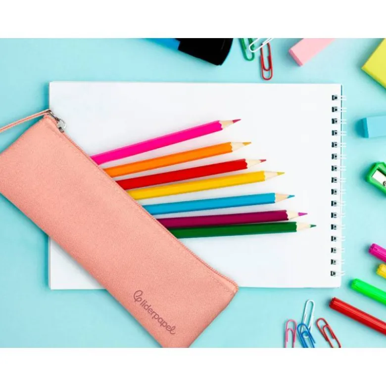 ESTUCHE PORTATODO LIDERPAPEL PLANO ESTRECHO UNA CREMALLERA 200X60 MM ROSA MELOCOTON