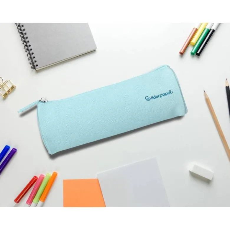 ESTUCHE PORTATODO LIDERPAPEL CLASSIC CILINDRICO ANCHO 210X70MM AZUL CELESTE