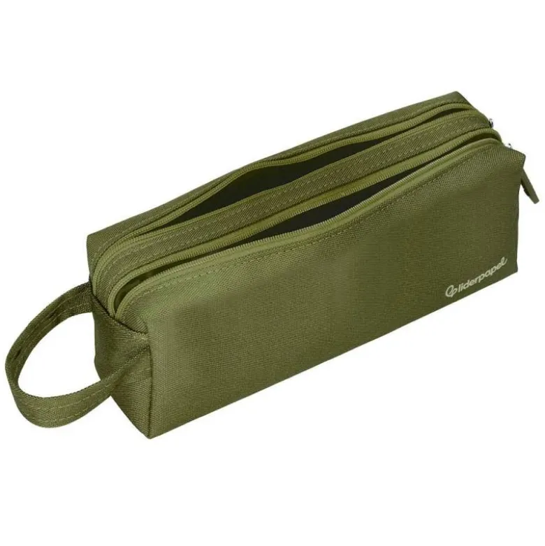 ESTUCHE PORTATODO LIDERPAPEL CLASSIC RECTANGULAR CON ASA 2 CREMALLERAS 210 X80MM VERDE MILITAR