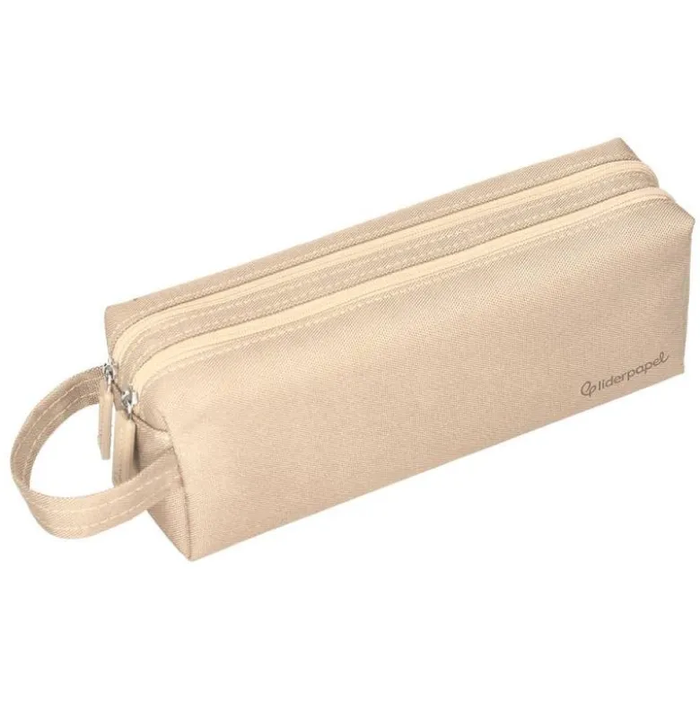 ESTUCHE PORTATODO LIDERPAPEL CLASSIC RECTANGULAR CON ASA 2 CREMALLERAS 210 X80MM CREMA