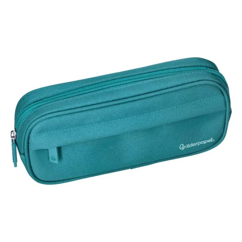 ESTUCHE PORTATODO LIDERPAPEL CLASSIC OVALADO 2 CREMALLERAS CON BOLSILLO DELANTERO 210X90MM AZUL TURQUESA