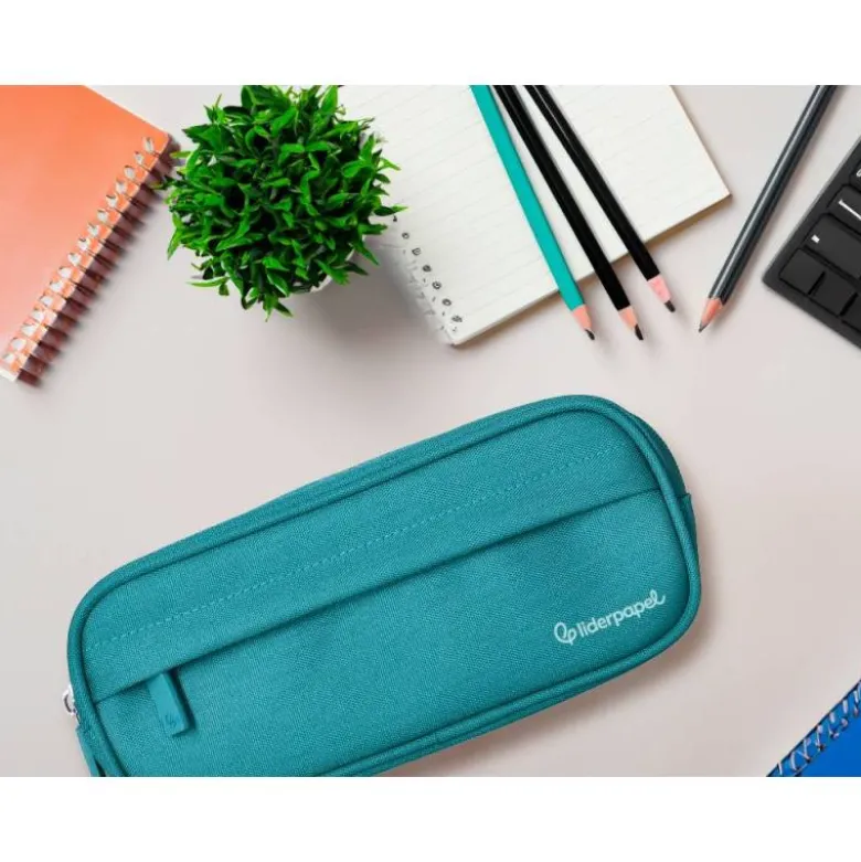 ESTUCHE PORTATODO LIDERPAPEL CLASSIC OVALADO 2 CREMALLERAS CON BOLSILLO DELANTERO 210X90MM AZUL TURQUESA