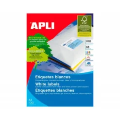 Etiqueta adhesiva Apli 52,5 x 21,2 mm para fotocopiadora laser ink-jet caja 100 hojas din a4