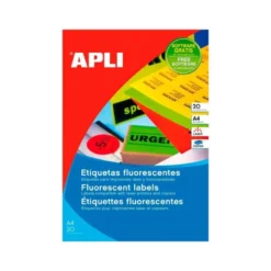 Etiqueta Adhesiva Apli 210x297 mm Color Rojo Fluorescente Caja con 20 hojas