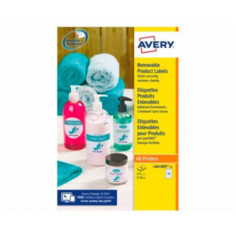 ETIQUETA ADHESIVA AVERY BLANCA REDONDA REMOVIBLE PARA IMPRESORA LASER INYECCION TINTA FOTOCOPIADORA 51 MM