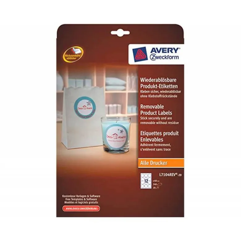 ETIQUETA ADHESIVA AVERY BLANCA REDONDA REMOVIBLE PARA IMPRESORA LASER INYECCION TINTA FOTOCOPIADORA 60 MM