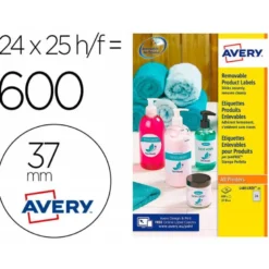 ETIQUETA ADHESIVA AVERY BLANCA REDONDA REMOVIBLE PARA IMPRESORA LASER INYECCION TINTA FOTOCOPIADORA 37 MM