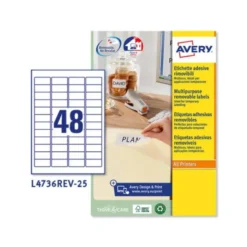 ETIQUETA ADHESIVA AVERY BLANCA REMOVIBLE PARA IMPRESORA LASER INKJET Y FOTOCOPIADORA 45,7X21,2 MM