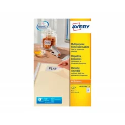 ETIQUETA ADHESIVA AVERY BLANCA REMOVIBLE PARA IMPRESORA LASER INKJET Y FOTOCOPIADORA 63,5X29,6 MM