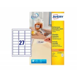 ETIQUETA ADHESIVA AVERY BLANCA REMOVIBLE PARA IMPRESORA LASER INKJET Y FOTOCOPIADORA 63,5X29,6 MM