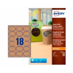 ETIQUETA ADHESIVA AVERY KRAFT EFECTO CARTON OVALADA REMOVIBLE PARA IMPRESORA LASER INYECCION TINTA