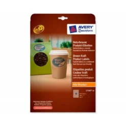 ETIQUETA ADHESIVA AVERY KRAFT EFECTO CARTON OVALADA REMOVIBLE PARA IMPRESORA LASER INYECCION TINTA