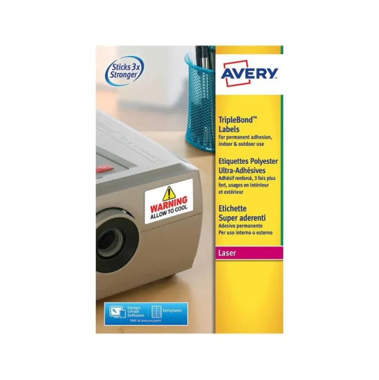 ETIQUETA ADHESIVA AVERY POLIESTER SUPER ADHERENTE BLANCA 45,7X25,4 MM IMPRESORA LASER PACK DE 800 UNIDADES