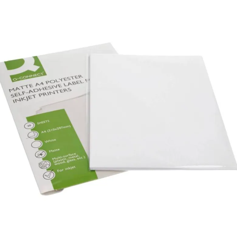 ETIQUETA ADHESIVA Q-CONNECT POLIESTER A4 BLANCO MATE PARA IMPRESORAS INKJET PACK CON 20 HOJAS