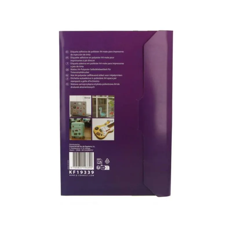 ETIQUETA ADHESIVA Q-CONNECT POLIESTER A4 BLANCO MATE PARA IMPRESORAS INKJET PACK CON 20 HOJAS