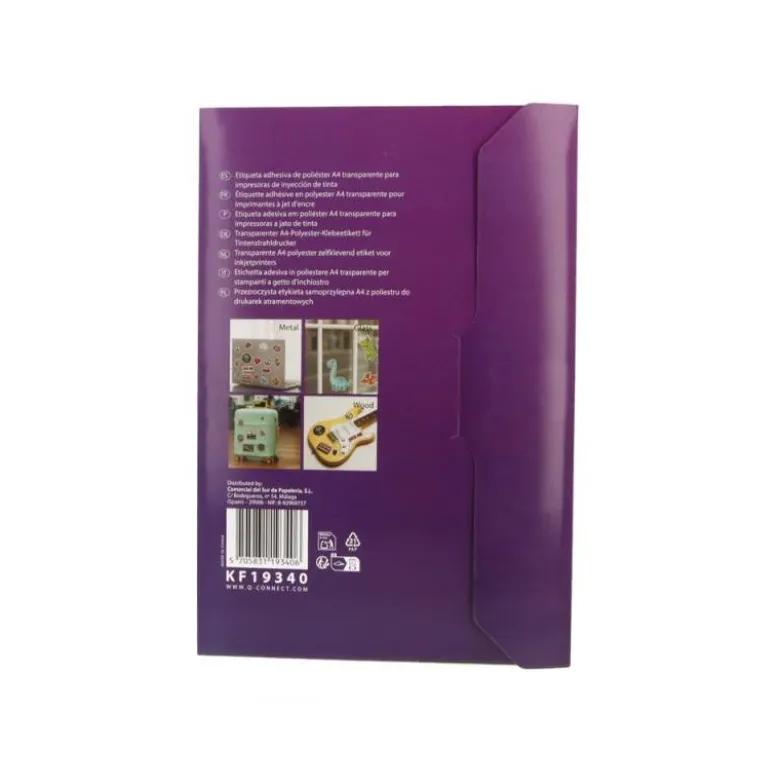 ETIQUETA ADHESIVA Q-CONNECT POLIESTER A4 TRANSPARENTE PARA IMPRESORAS INKJET PACK CON 20 HOJAS