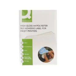 ETIQUETA ADHESIVA Q-CONNECT POLIESTER A4 BLANCO ALTO BRILLO PARA IMPRESORAS INKJET PACK CON 20 HOJAS