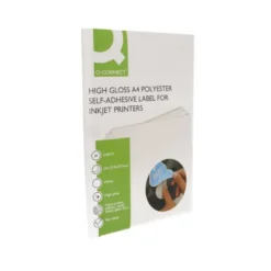 ETIQUETA ADHESIVA Q-CONNECT POLIESTER A4 BLANCO ALTO BRILLO PARA IMPRESORAS INKJET PACK CON 20 HOJAS