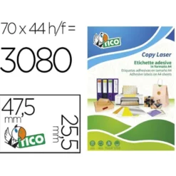 ETIQUETA ADHESIVA TICO AMARILLO FLUOR PERMANENTE FSC LASER/INKJET/FOTOCOPIA 47,5X 25,5 MM CAJA DE 3080 UNIDADES