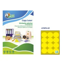 ETIQUETA ADHESIVA TICO AMARILLO FLUOR PERMANENTE FSC LASER/INKJET/FOTOCOPIA REDONDA 63,5 MM CAJA DE 840 UNIDADES